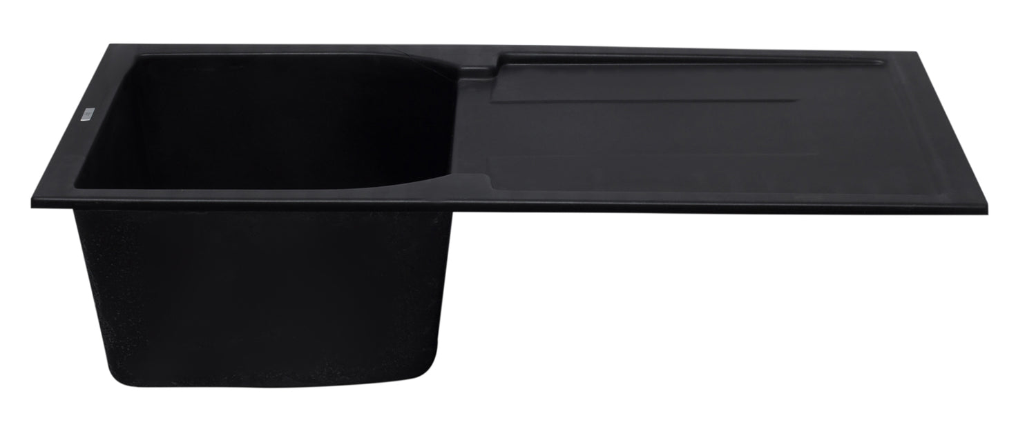 ALFI brand AB1620DI-BLA Black 34" Single Bowl Granite Composite Kitchen Sink with Drainboard