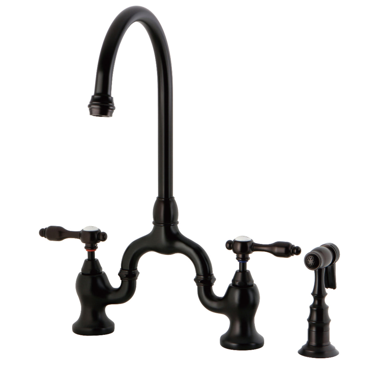 Kingston Brass KS7795TALBS Bridge Kitchen Faucet with Brass Sprayer, Oil Rubbed Bronze
