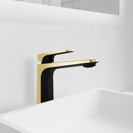 ANZZI L-AZ904MB-BG Single Handle Single Hole Bathroom Vessel Sink Faucet With Pop-up Drain in Matte Black & Brushed Gold