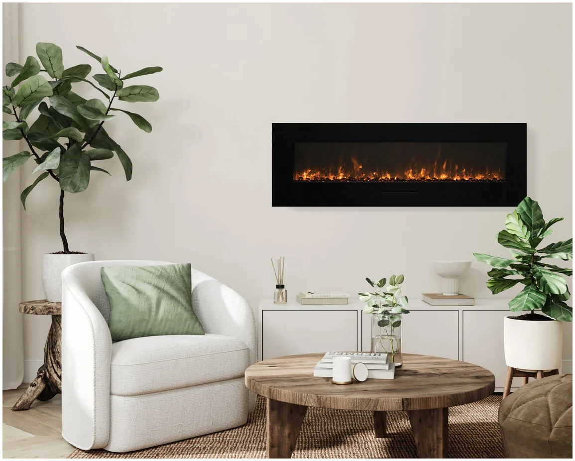Amantii WM-FM-50-BG-3 Wall Mount/ Flush Mount Smart Electric  50" Indoor / Outdoor WiFi Enabled Fireplace , Featuring a MultiFunction Remote Control , Multi Speed Flame Motor
