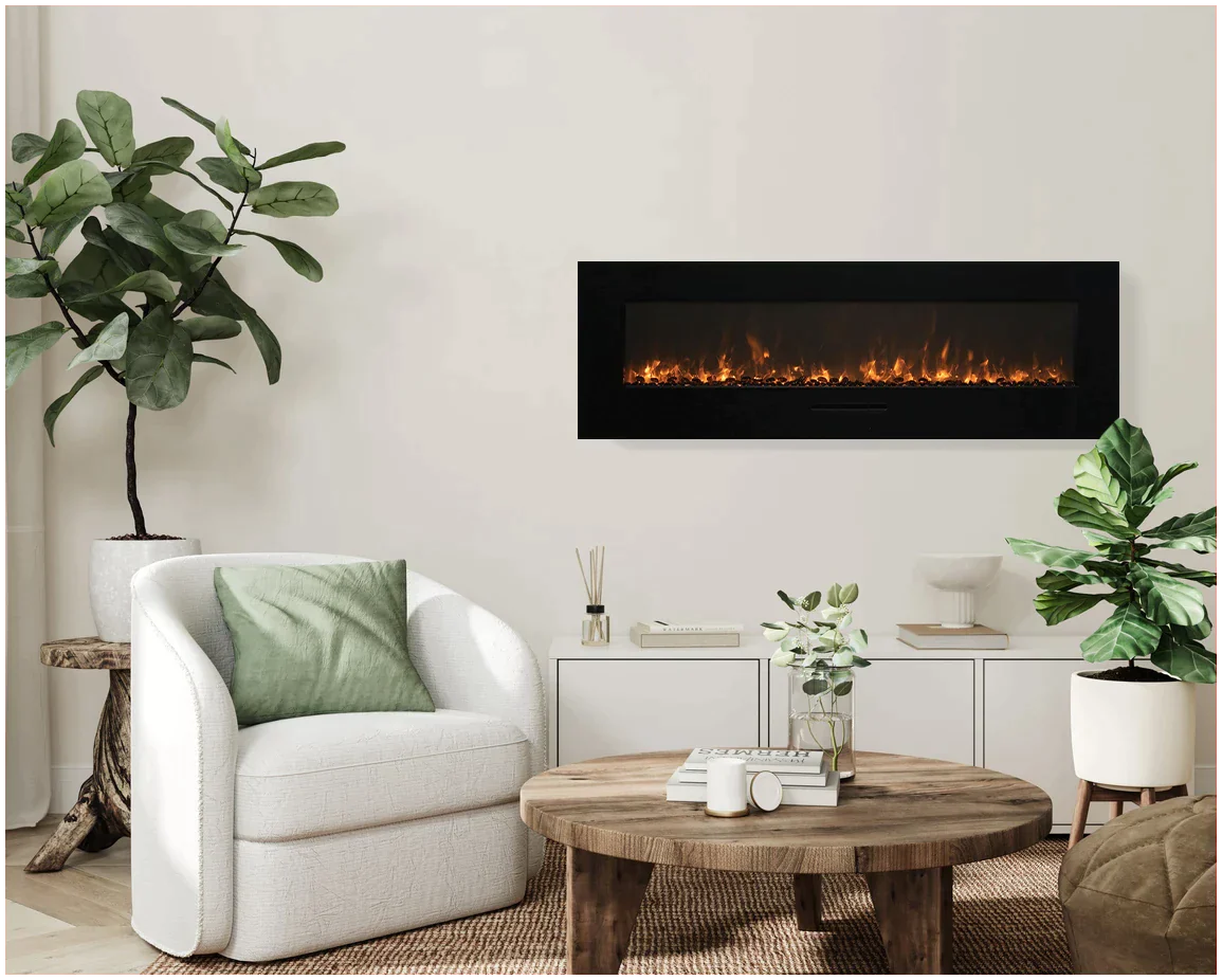 Amantii WM-FM-60-7023-BG Wall Mount/ Flush Mount Smart Electric  60" Indoor / Outdoor WiFi Enabled Fireplace , Featuring a MultiFunction Remote Control , Multi Speed Flame Motor