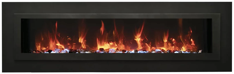 Amantii WM-FML-88-9623-STL Wall Mount / Flush Mount - 88" Electric Fireplace with a Steel Surround and Glass Media