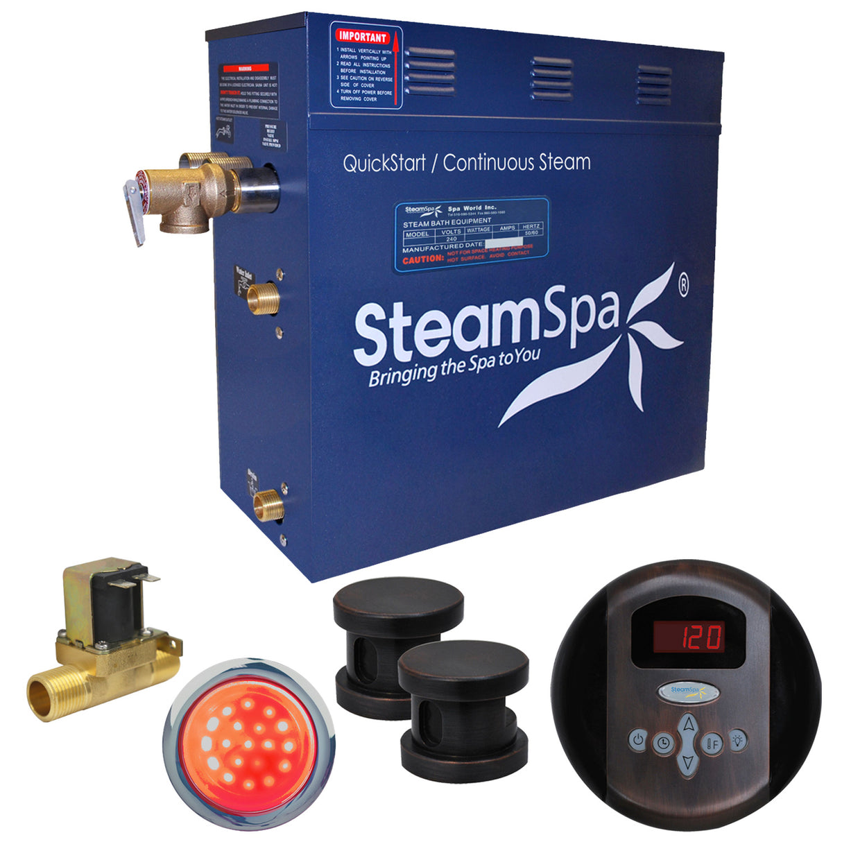 SteamSpa Indulgence 10.5 KW QuickStart Acu-Steam Bath Generator Package with Built-in Auto Drain in Oil Rubbed Bronze IN1050OB-A