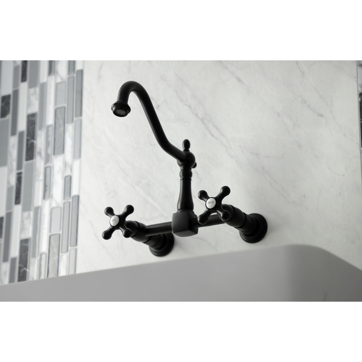Kingston Brass KS1240AX Heritage Wall Mount Bridge Kitchen Faucet, Matte Black