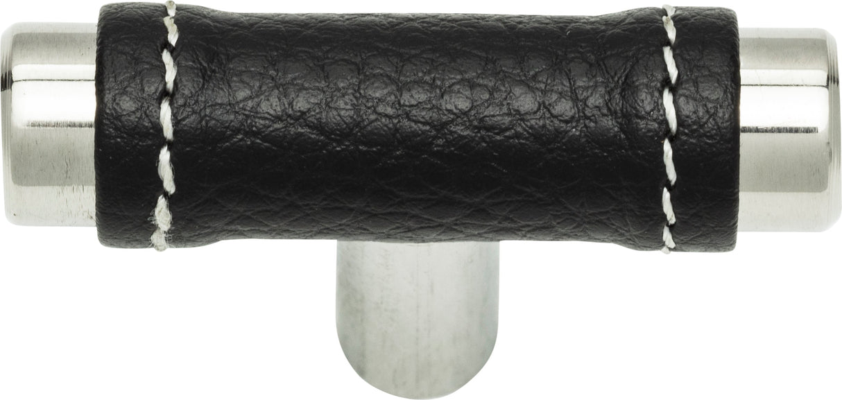 Atlas Homewares Zanzibar Black Leather Knob 1 7/8 Inch Polished Chrome
