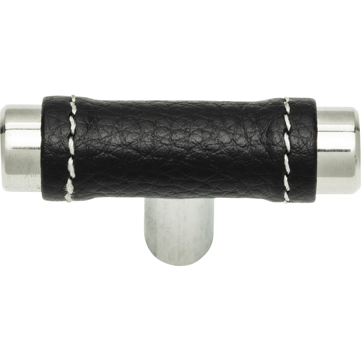 Atlas Homewares Zanzibar Black Leather Knob 1 7/8 Inch Polished Chrome