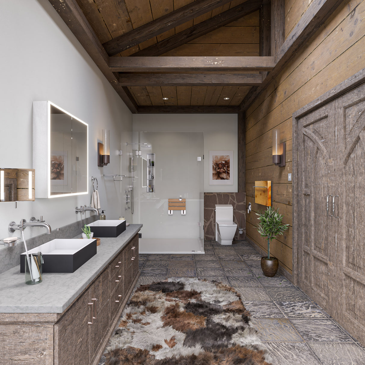 ALFI brand ABM8WLED-BN Brushed Nickel Wall Mount Square 8" 5x Magnifying Cosmetic Mirror with Light