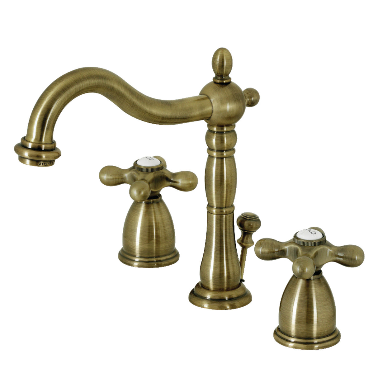 Kingston Brass KB1973AX Heritage Widespread Bathroom Faucet with Brass Pop-Up, Antique Brass