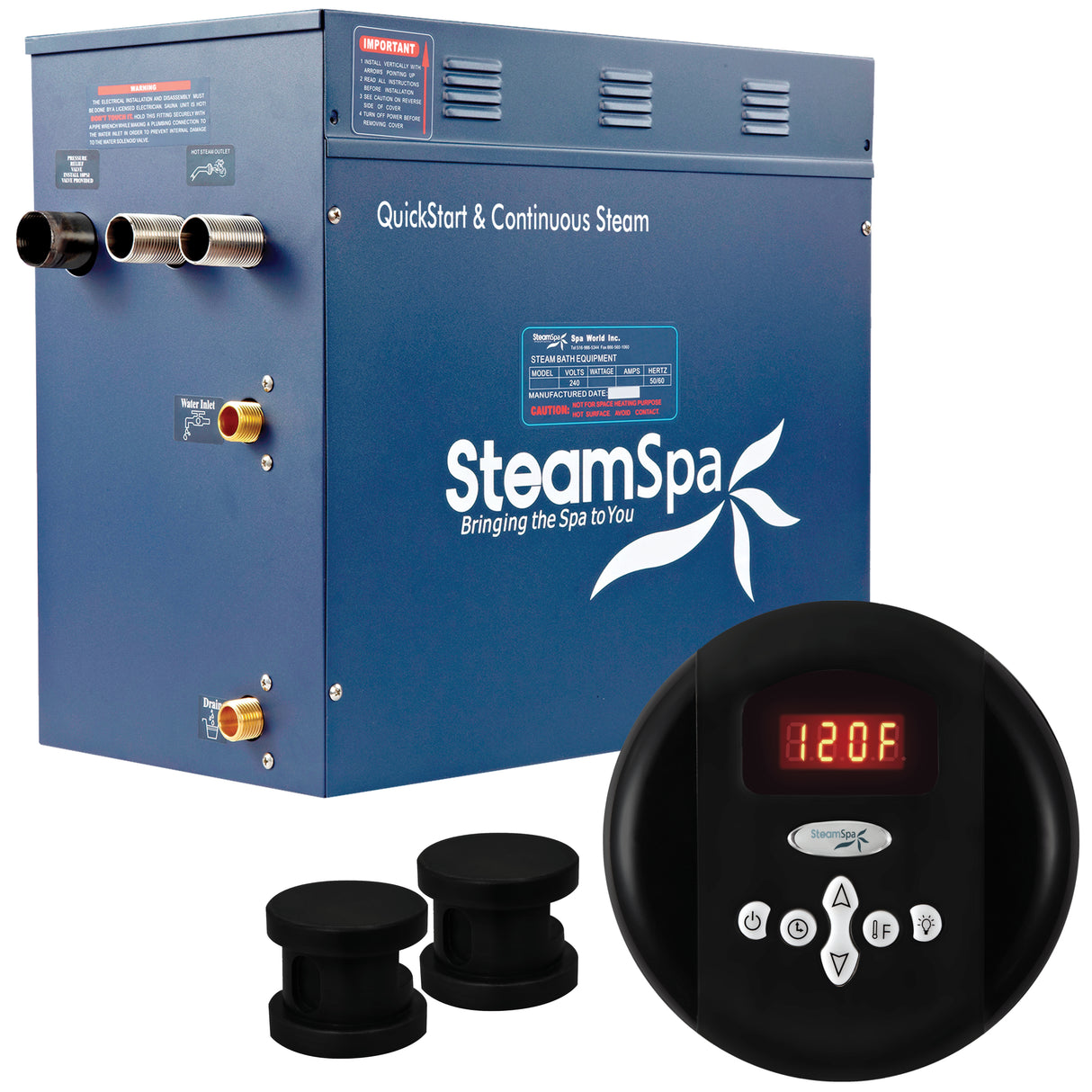 SteamSpa Oasis 12 KW QuickStart Acu-Steam Bath Generator Package in Matte Black OA1200MK