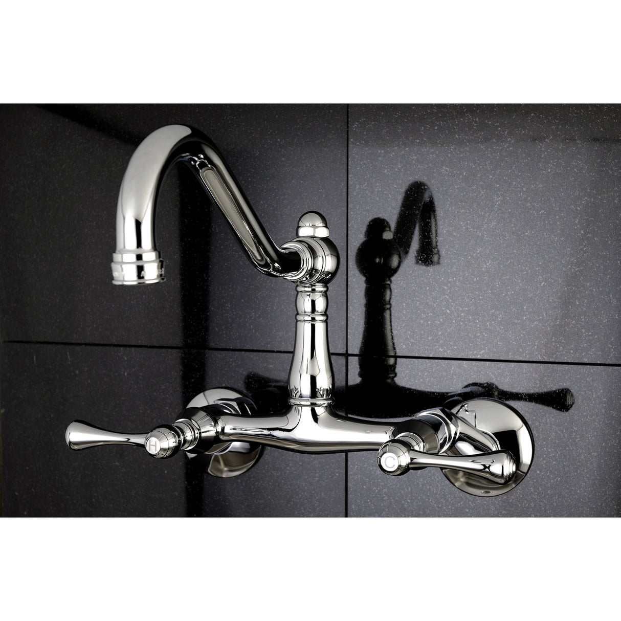 Kingston Brass KS3221BL Vintage 6" Adjustable Center Wall Mount Kitchen Faucet, Polished Chrome