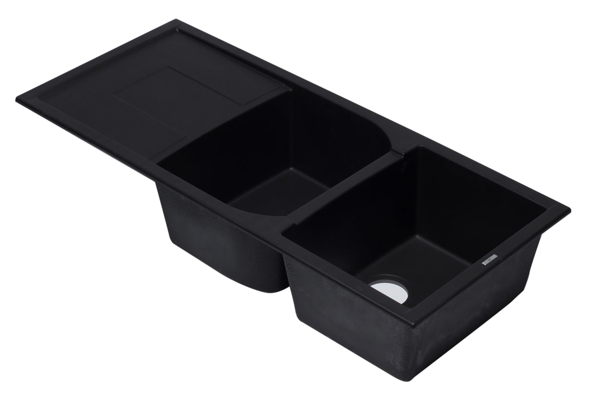ALFI brand AB4620DI-BLA Black 46" Double Bowl Granite Composite Kitchen Sink with Drainboard