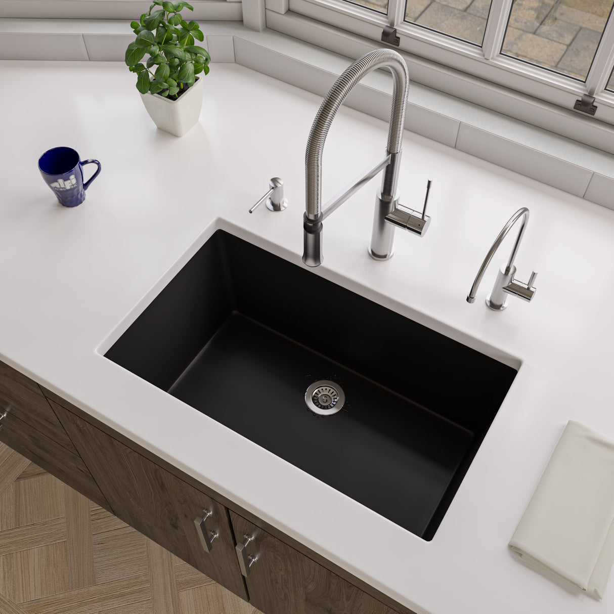 Black Matte 30" x 18" Fireclay Undermount / Drop In Fireclay Kitchen Sink