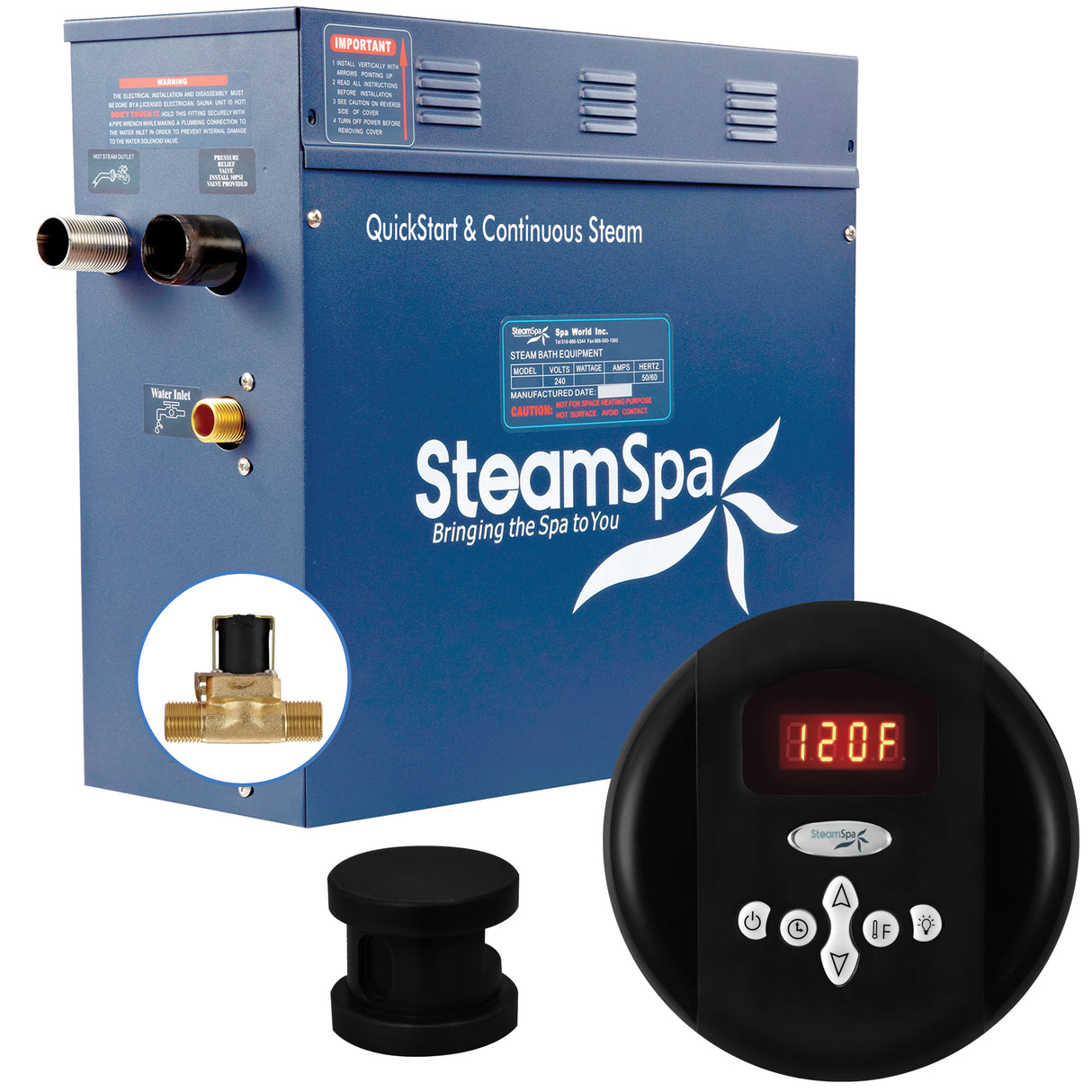 SteamSpa Oasis 6 KW QuickStart Acu-Steam Bath Generator Package with Built-in Auto Drain in Matte Black OA600MK-A