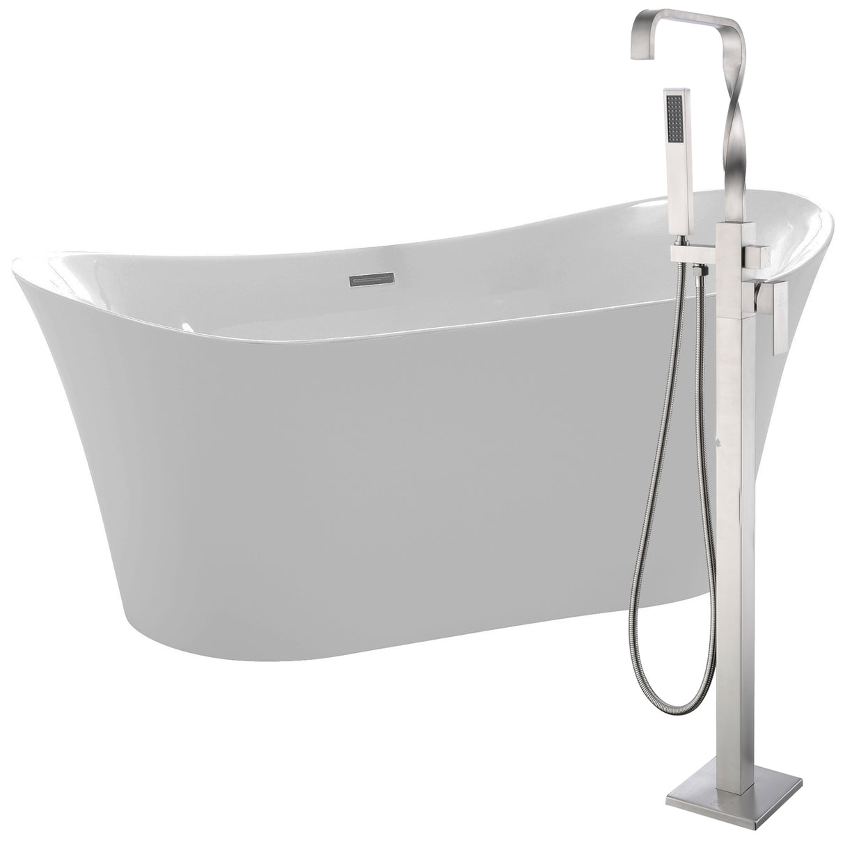ANZZI FTAZ096-0050B Eft 67 in. Acrylic Flatbottom Non-Whirlpool Bathtub in White with Yosemite Faucet in Brushed Nickel