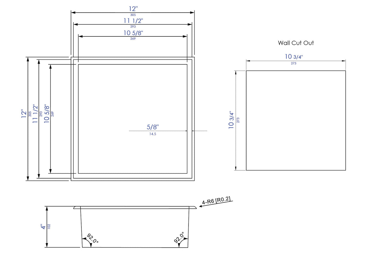 ALFI brand 12" x 12" Black Matte Stainless Steel Square Single Shelf Bath Shower Niche