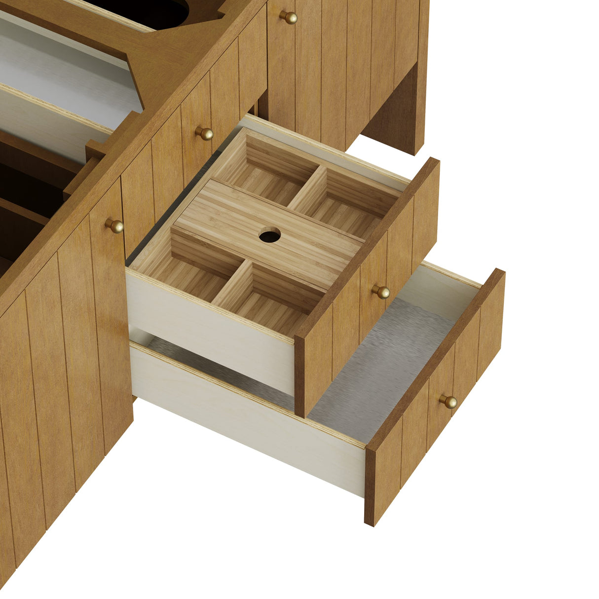 Hudson 60" Double Vanity, Honey Oak w/ 3 CM Tajnar Eclos Top w/FreePower Wireless Charger