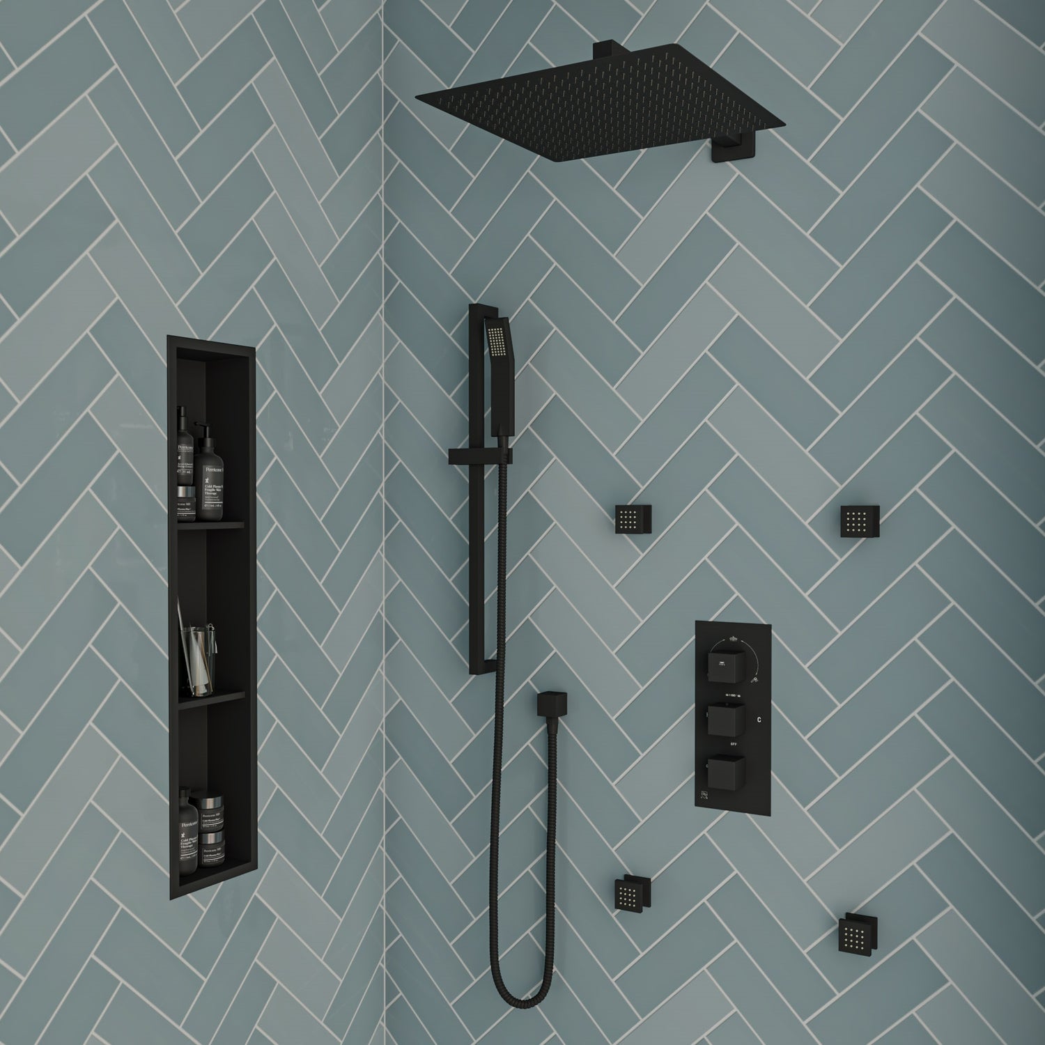 Black Matte 20" Square Wall Shower Arm