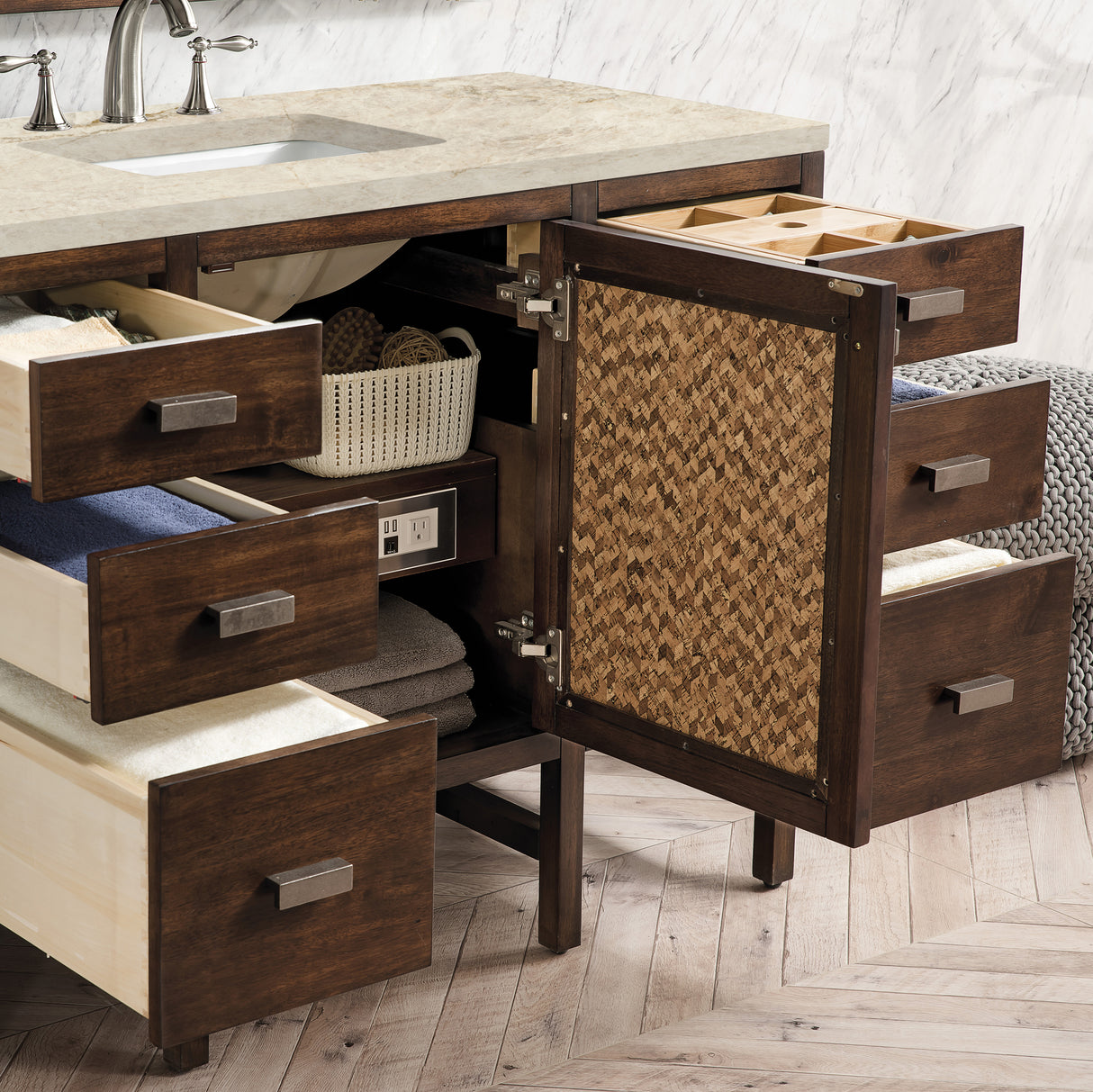 Addison 48" Single Vanity, Mid-Century Acacia, w/ 3 CM Tajnar Eclos Top