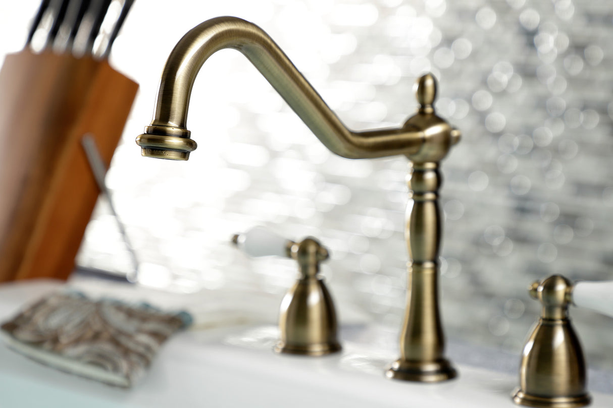 Kingston Brass KB1793PLBS Widespread Kitchen Faucet, Antique Brass