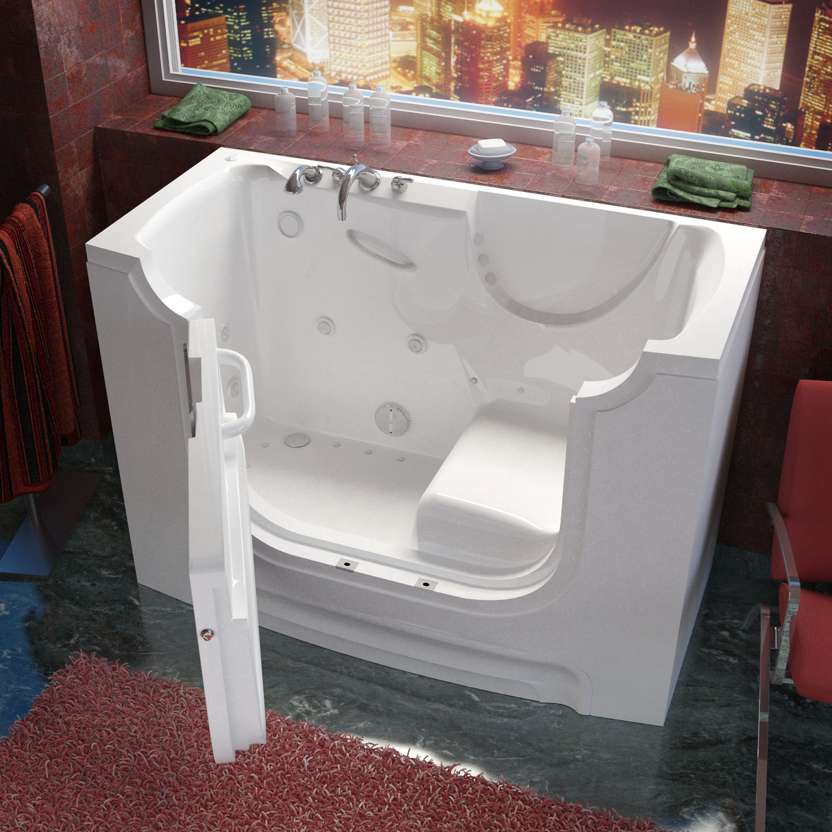 MediTub Wheel Chair Accessible 30 x 60 Left Drain White Whirlpool & Air Jetted Wheelchair Accessible Bathtub