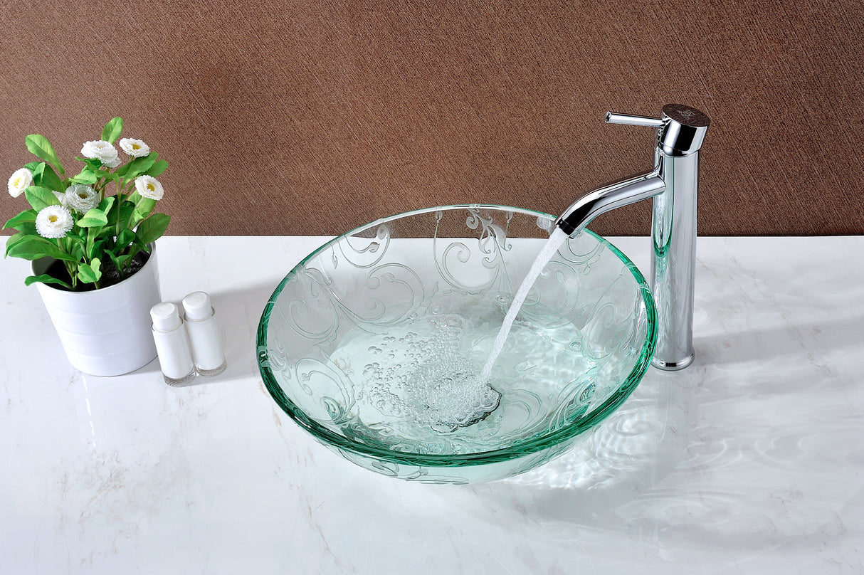 ANZZI S214 Kolokiki Series Vessel Sink with Pop-Up Drain in Crystal Clear Floral