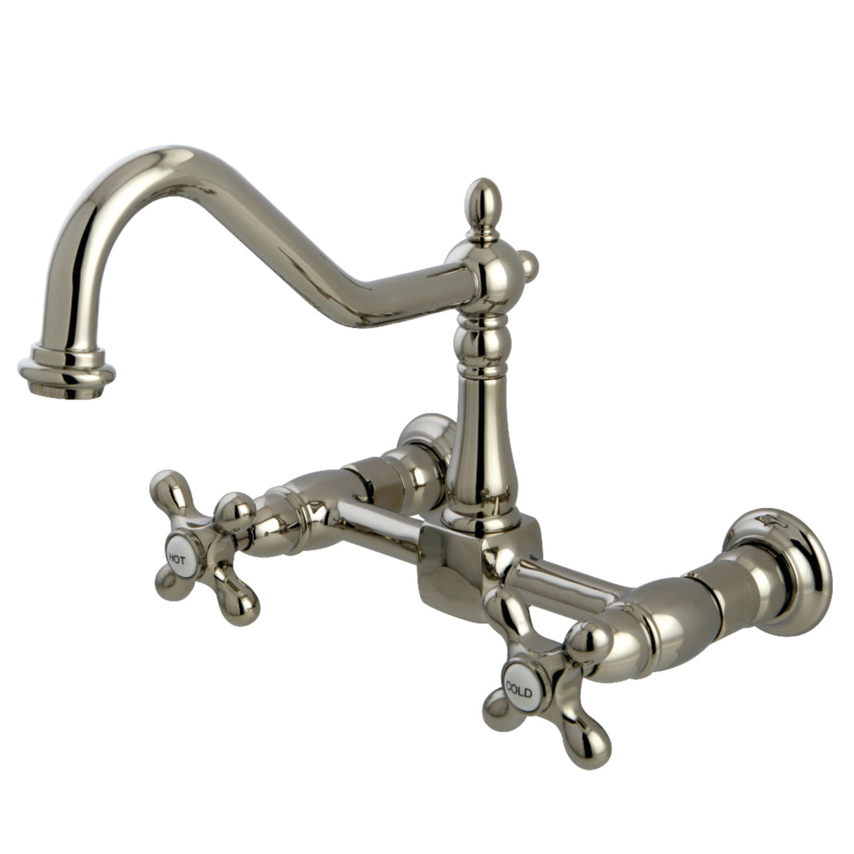 Kingston Brass KS1246AX Heritage Wall Mount Bridge Kitchen Faucet, Polished Nickel