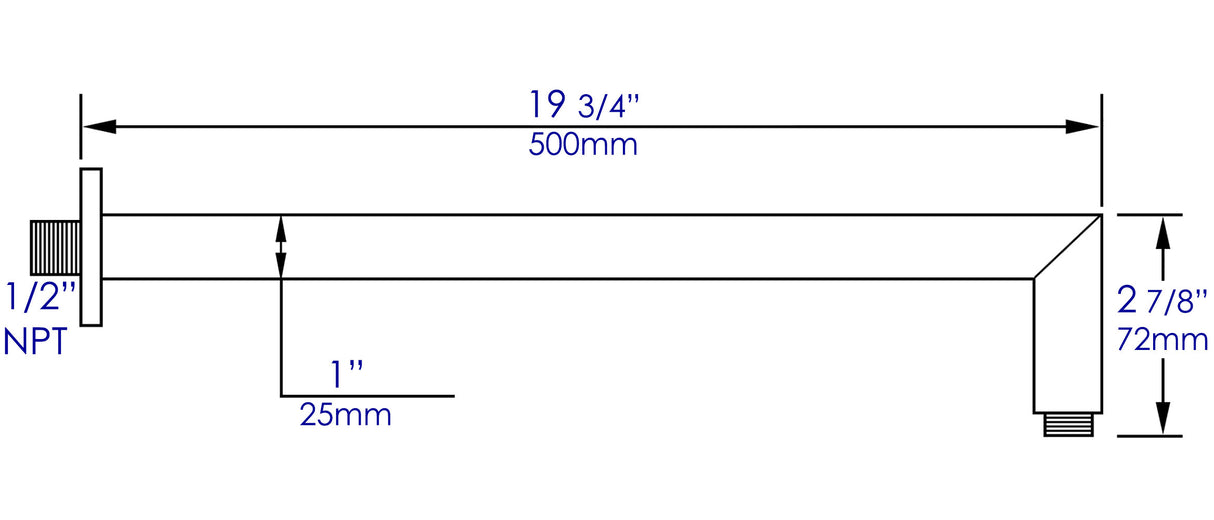 Black Matte 20" Square Wall Shower Arm