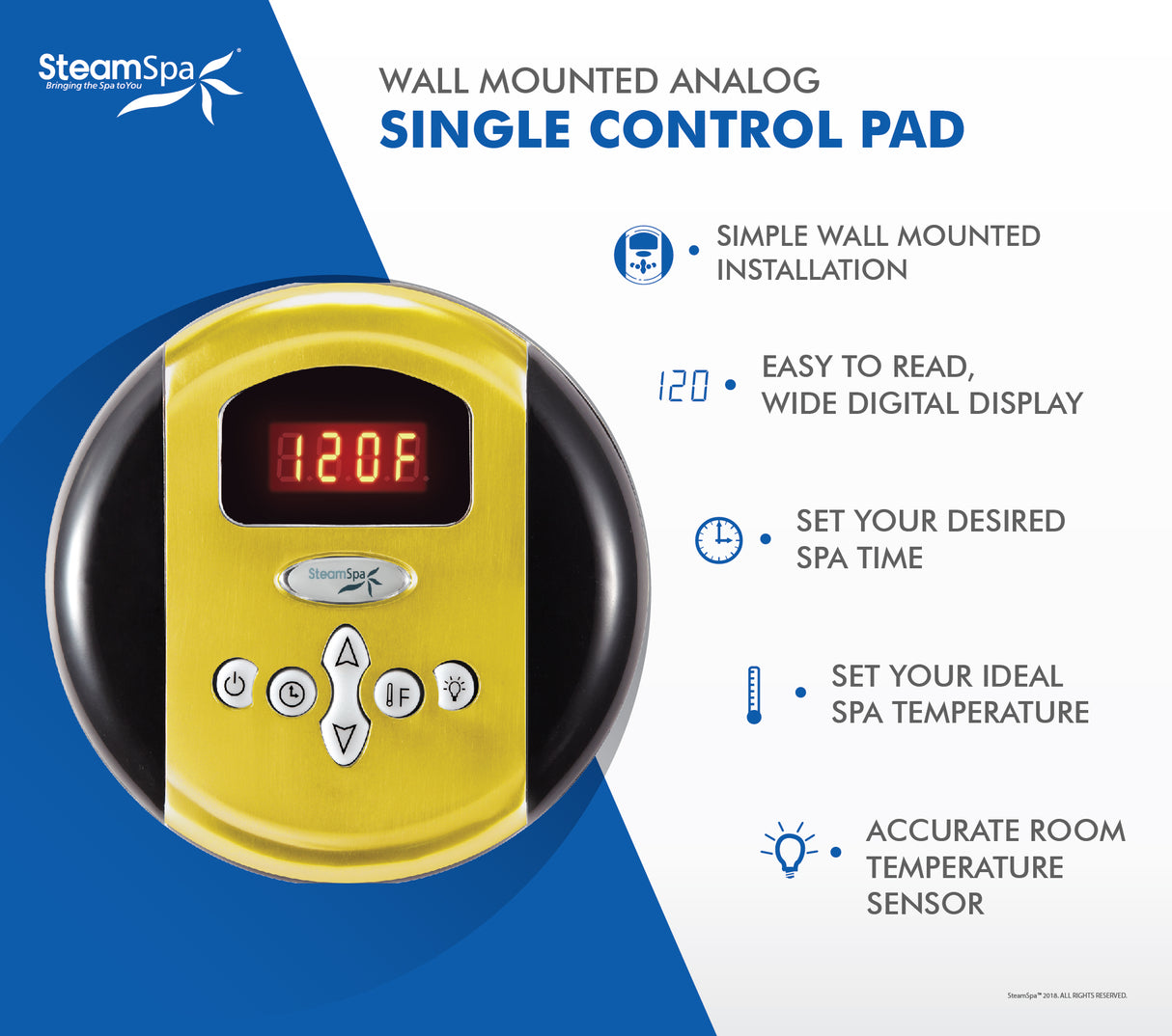 SteamSpa Oasis Control Kit in Polished Gold OAPKGO