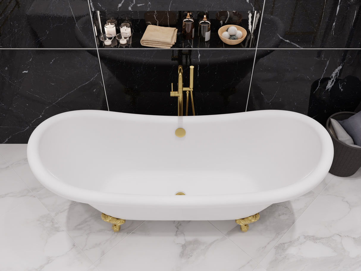 ANZZI FT-AZ132BG Falco Claw Foot 67" One Piece Acrylic Freestanding Soaking Bathtub in Glossy White with Brushed Gold Feet