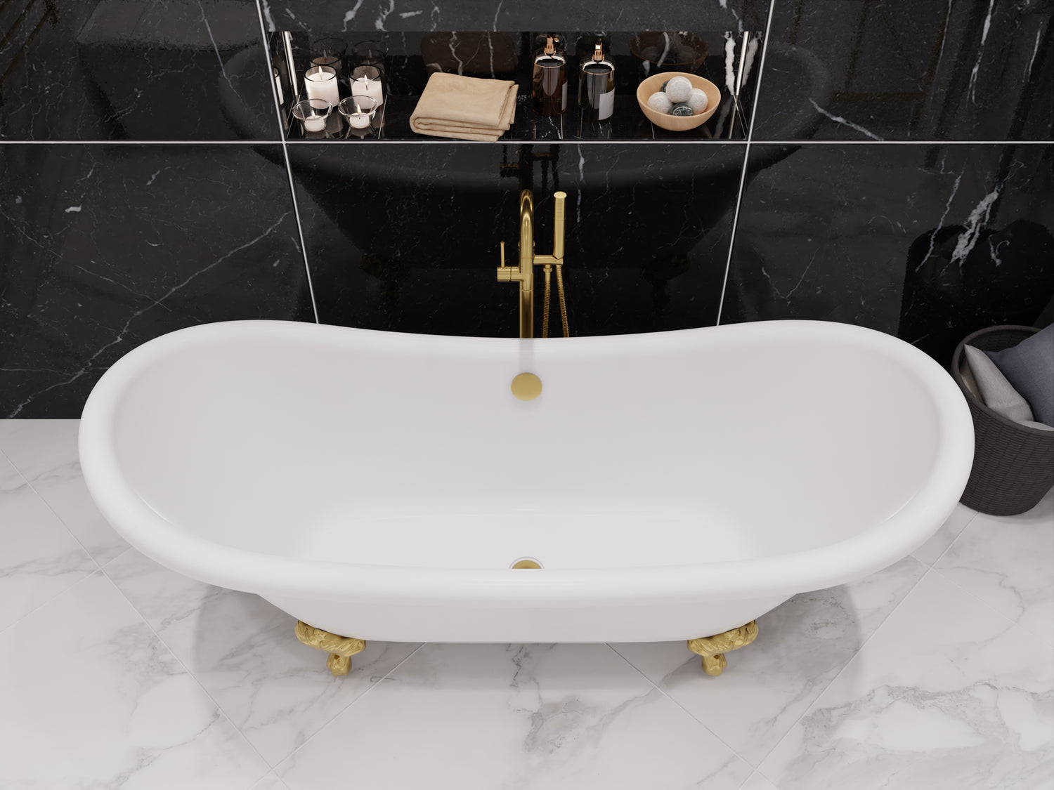 ANZZI FT-AZ132BG Falco Claw Foot 67" One Piece Acrylic Freestanding Soaking Bathtub in Glossy White with Brushed Gold Feet
