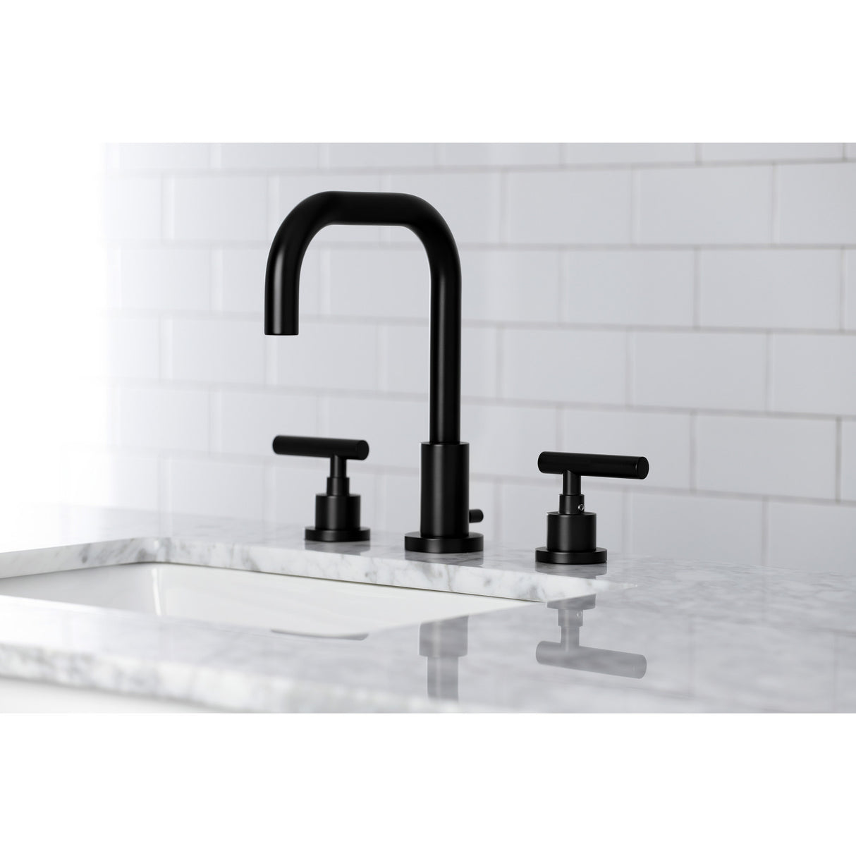 Kingston Brass FSC8930CML Manhattan Widespread Bathroom Faucet with Brass Pop-Up, Matte Black