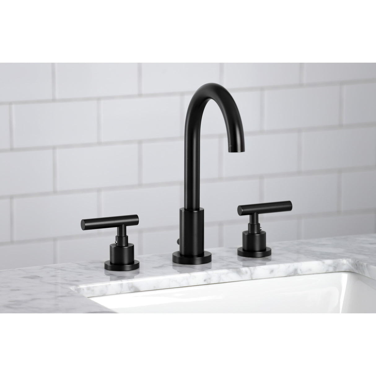 Kingston Brass FSC8920CML Manhattan Widespread Bathroom Faucet with Brass Pop-Up, Matte Black