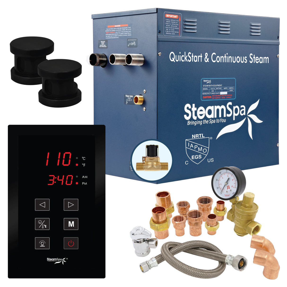 SteamSpa Premium 10.5 KW QuickStart Acu-Steam Bath Generator Package with Built-in Auto Drain in Matte Black SS-PRT1050MB-A