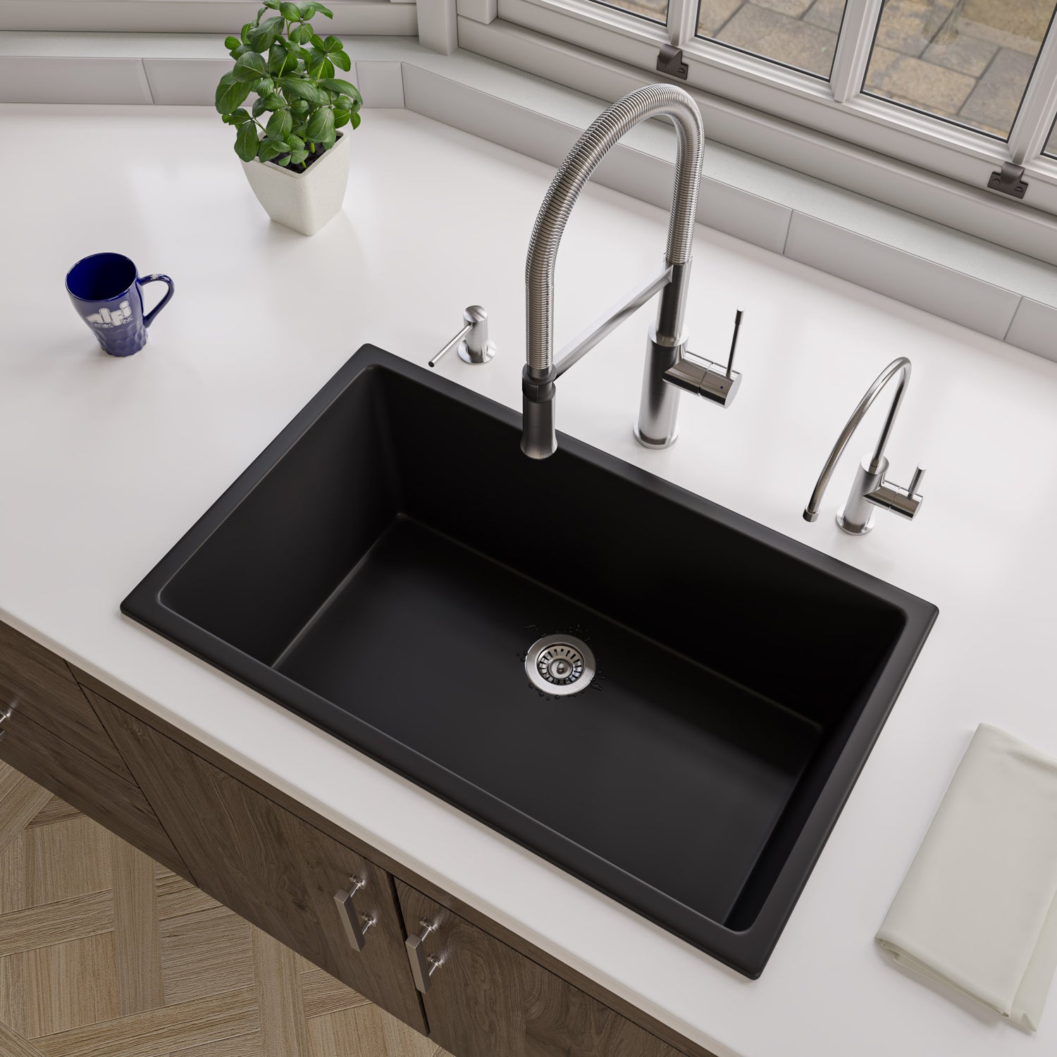 Black Matte 30" x 18" Fireclay Undermount / Drop In Fireclay Kitchen Sink