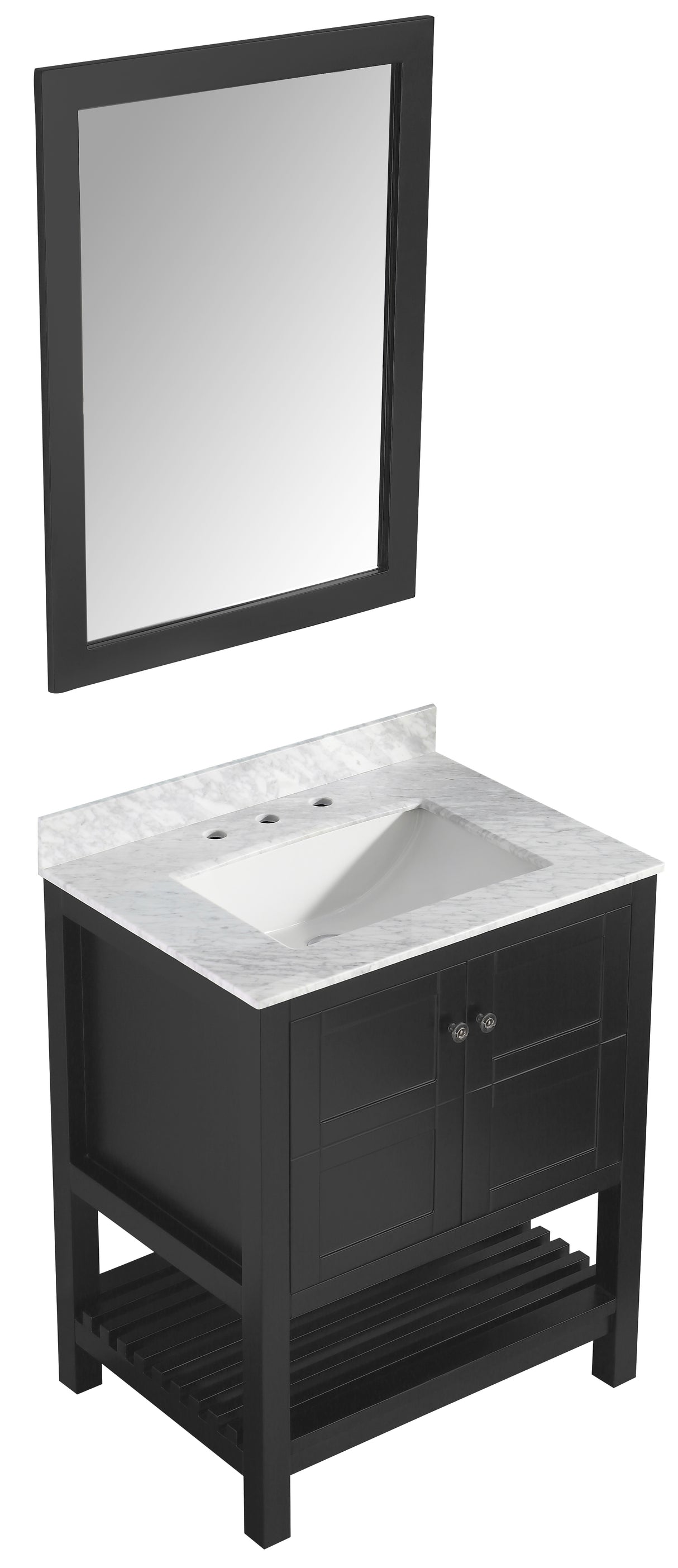 ANZZI VT-MRCT1030-BK Montaigne 30 in. W x 22 in. D Bathroom Bath Vanity Set in Black with Carrara Marble Top with White Sink