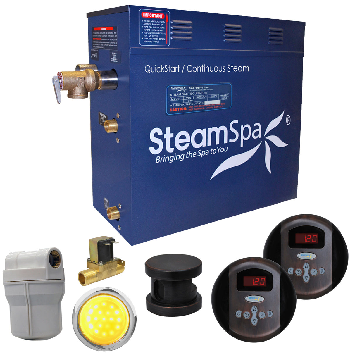 SteamSpa Royal 7.5 KW QuickStart Acu-Steam Bath Generator Package with Built-in Auto Drain in Oil Rubbed Bronze RY750OB-A