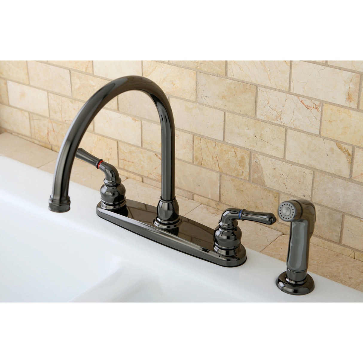 Kingston Brass NB790SP Water Onyx Centerset Kitchen Faucet, Black Stainless Steel