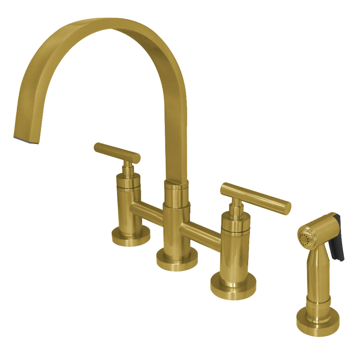 Kingston Brass KS8267CMLBS Manhattan Bridge Kitchen Faucet with Brass Sprayer, Brushed Brass