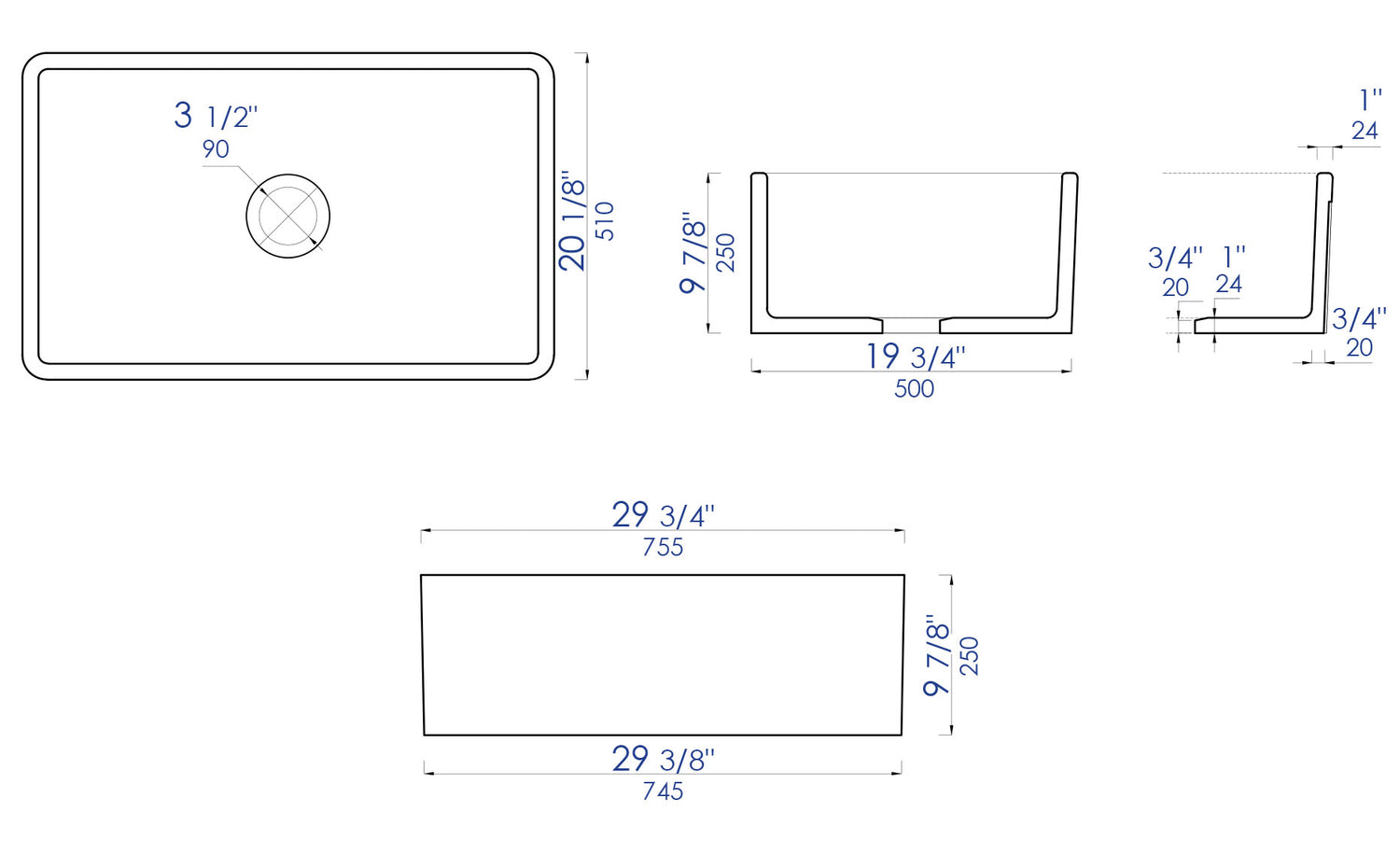 ALFI brand ABCO3020SB Concrete Color 30 inch Reversible Single Fireclay Farmhouse Kitchen Sink