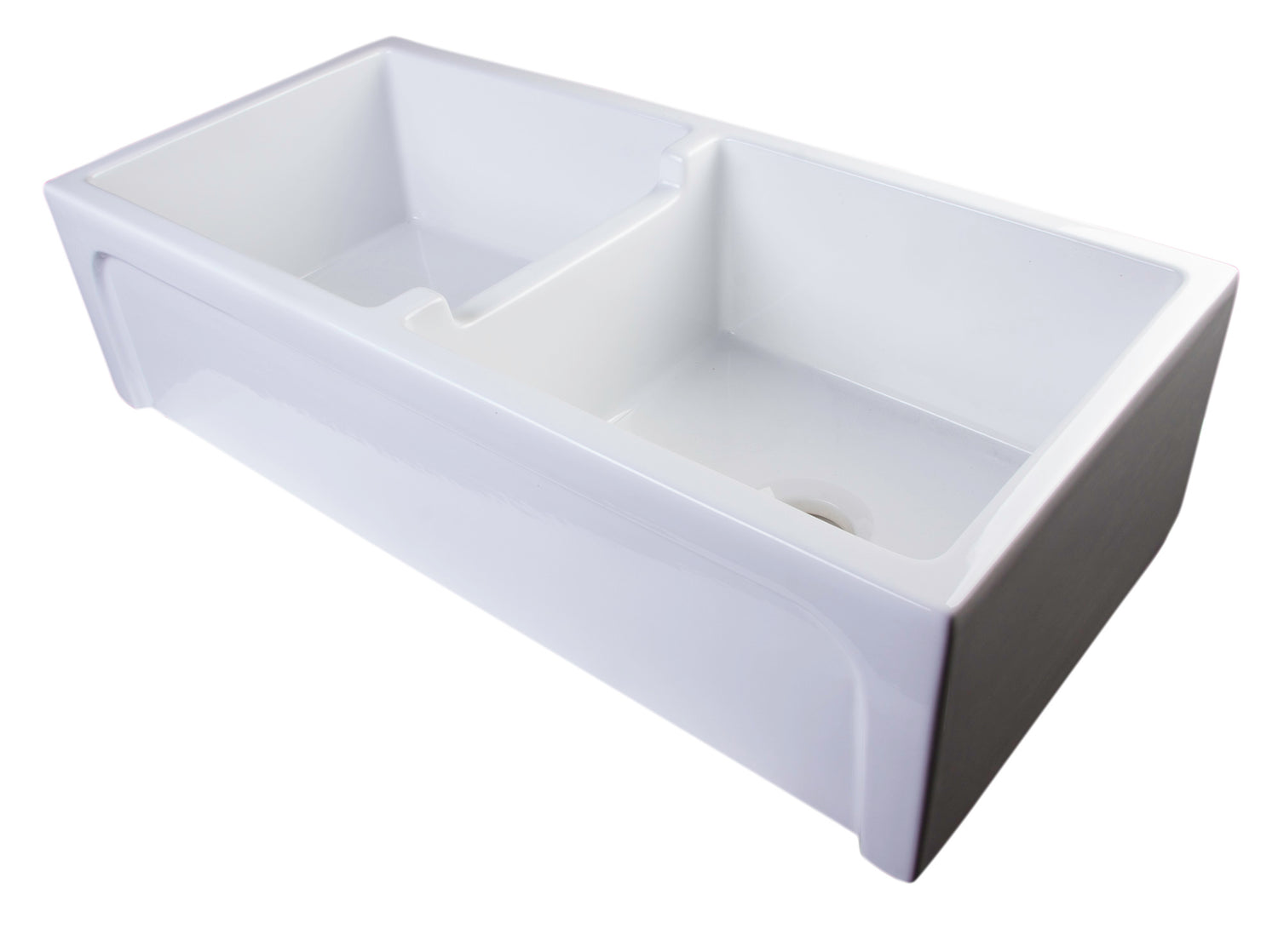 ALFI brand AB3918ARCH-W  39" White Arched Apron Thick Wall Fireclay Double Bowl Farm Sink