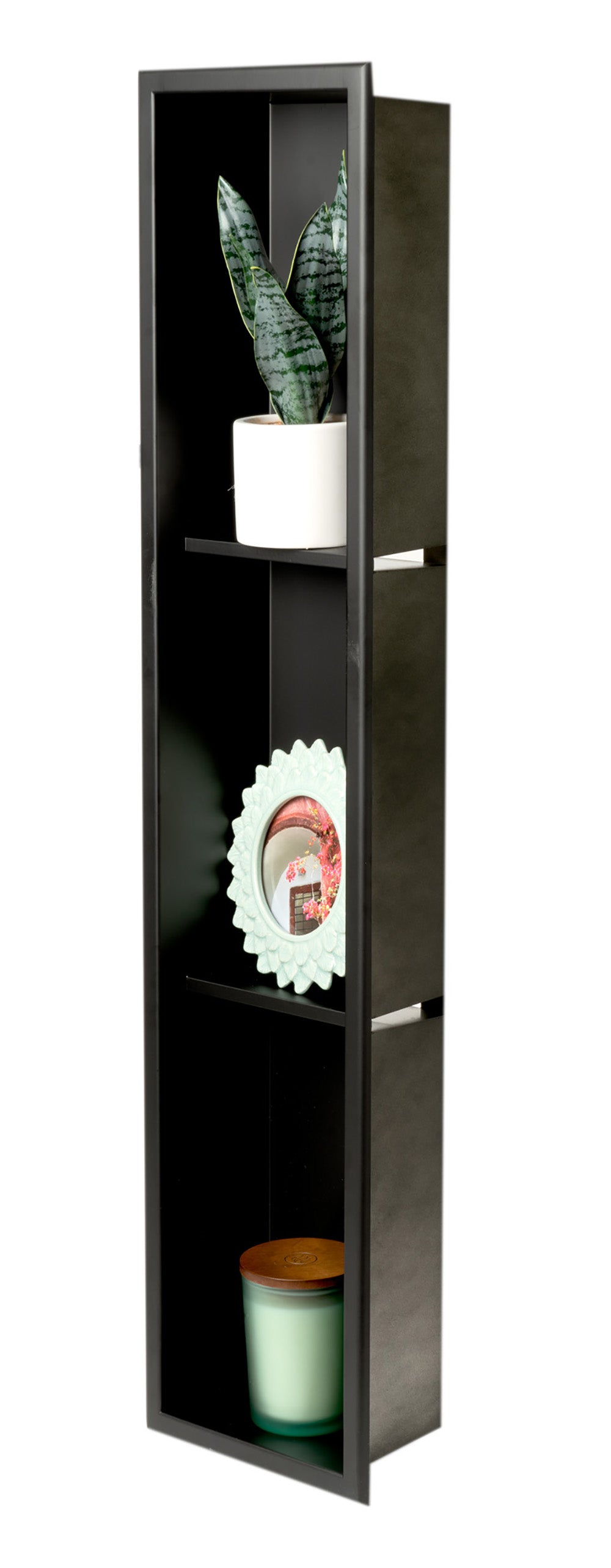 ALFI brand 8" x 36" Black Matte Stainless Steel Vertical Triple Shelf Bath Shower Niche