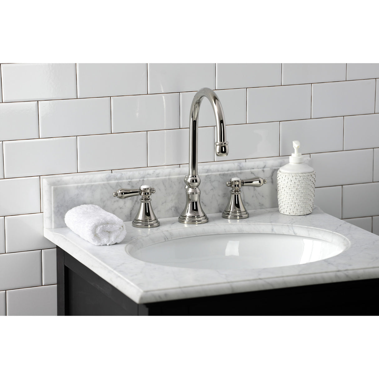 Kingston Brass KS2986BAL Heirloom Widespread Bathroom Faucet with Brass Pop-Up, Polished Nickel