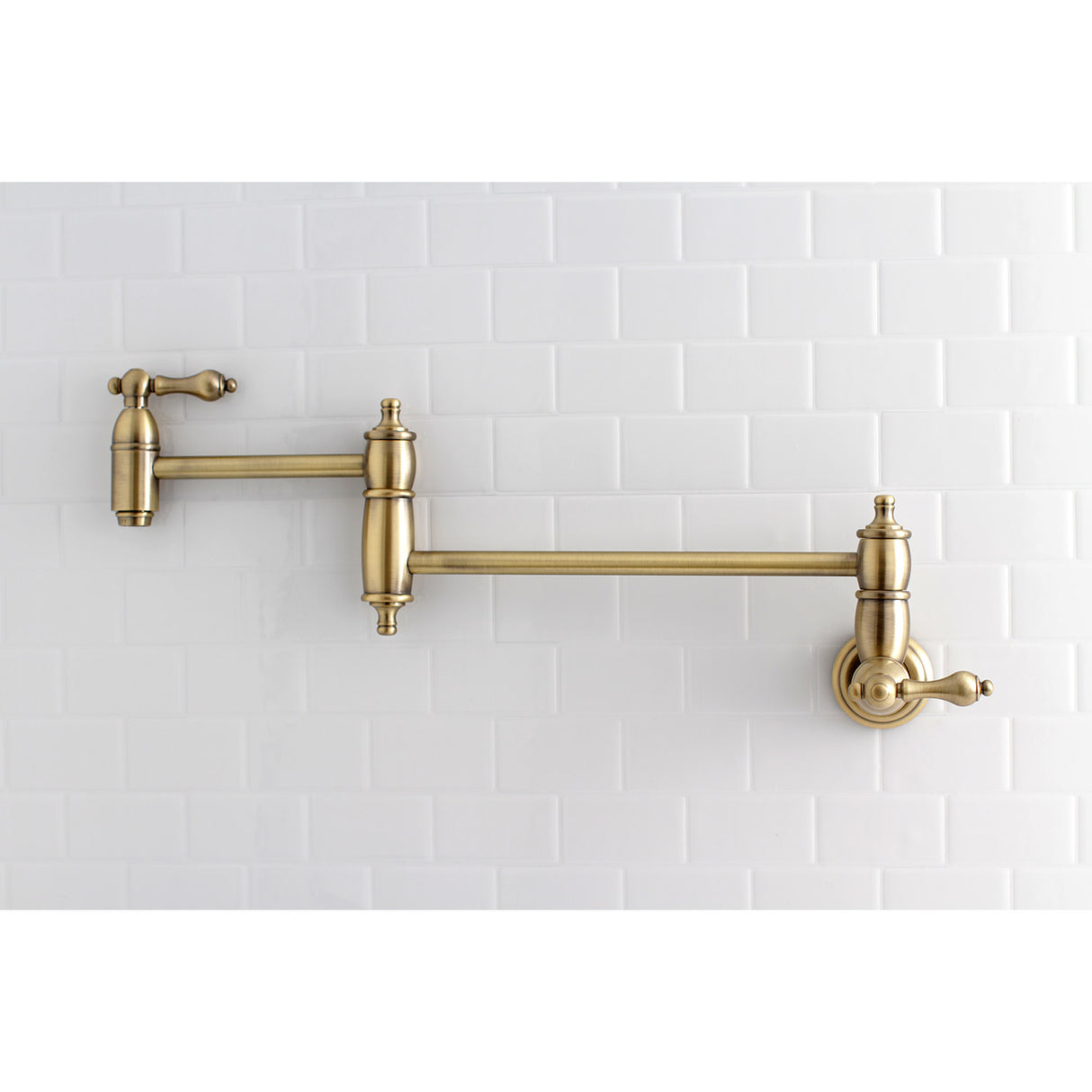 Kingston Brass KS3103AL Restoration Wall Mount Pot Filler Kitchen Faucet, Antique Brass