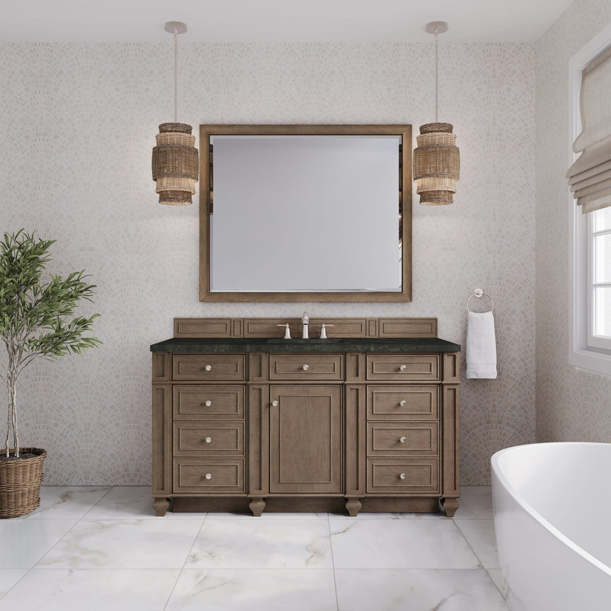 Bristol 60" Single Vanity Whitewashed Walnut, w/ 3 CM Phantome Eclos Top