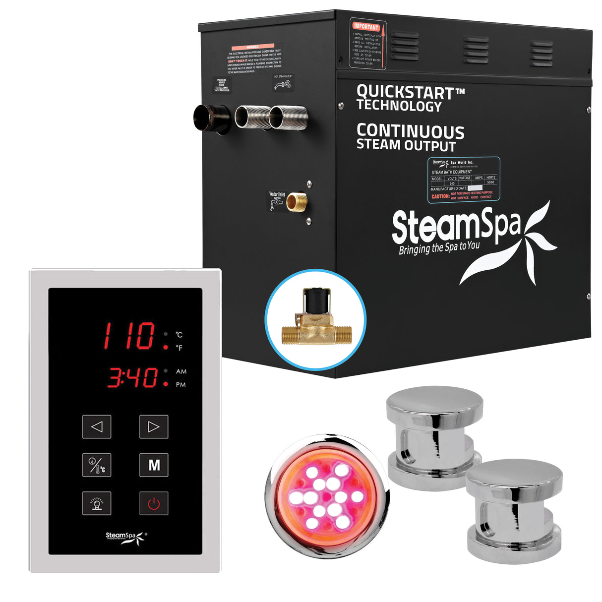 Raven Series 10.5kW QuickStart Steam Bath Generator Package in Polished Chrome RVT1050CH-A