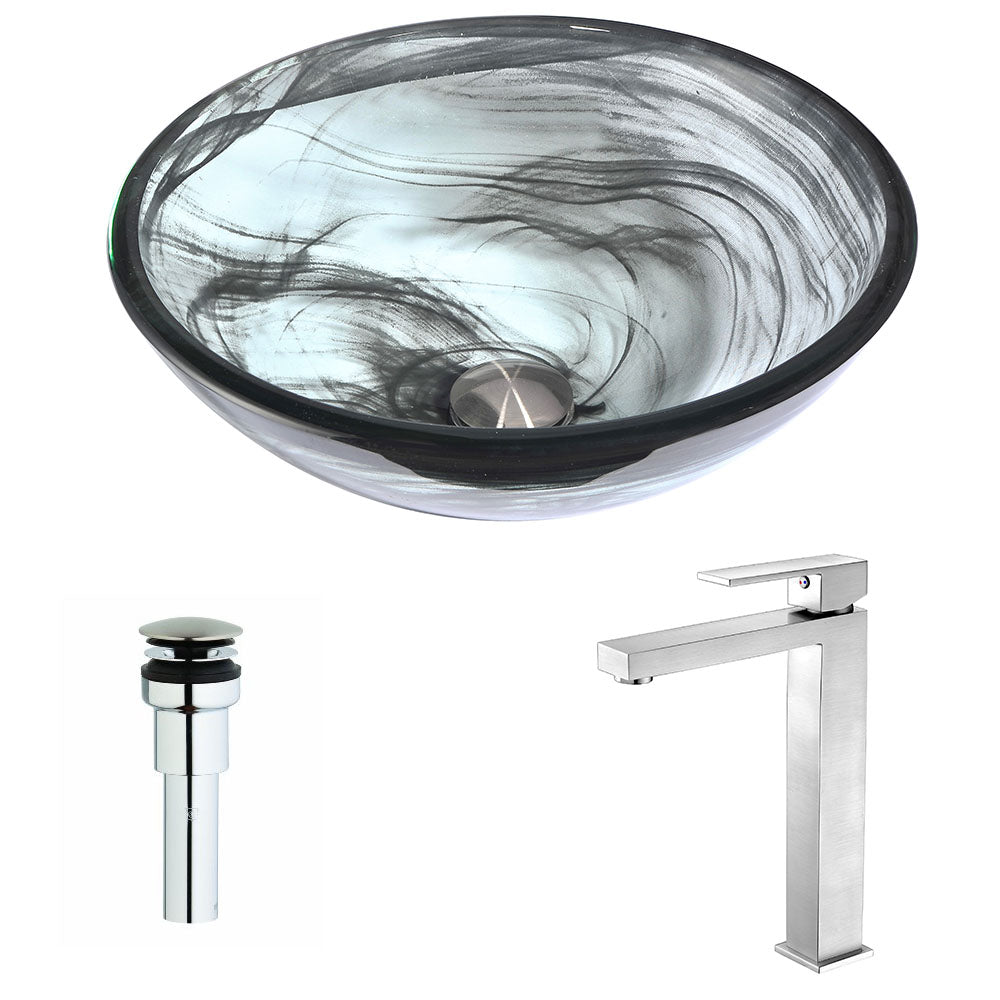 ANZZI LSAZ054-096B Mezzo Series Deco-Glass Vessel Sink in Slumber Wisp with Enti Faucet in Brushed Nickel