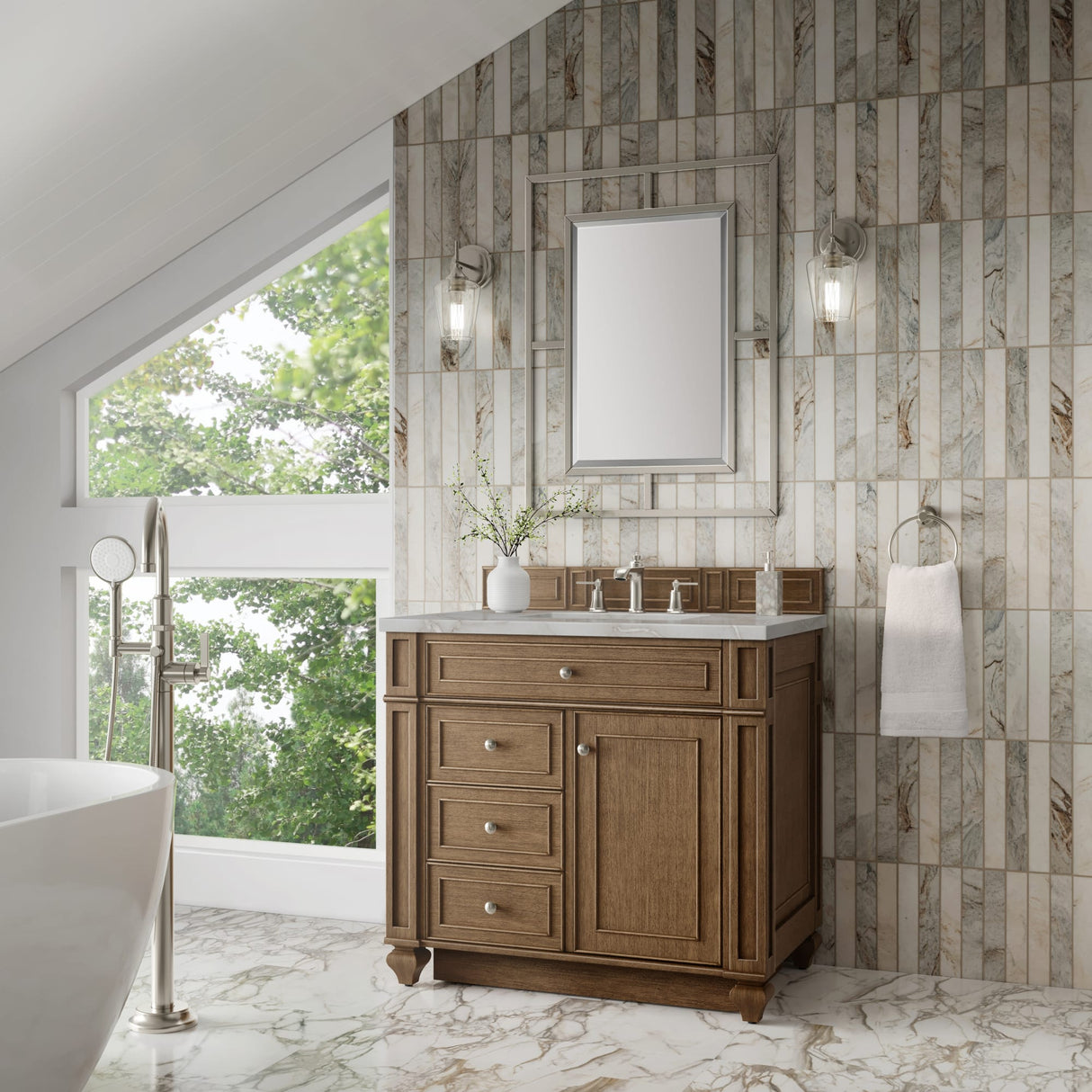 Bristol 36" Single Vanity, Saddle Brown w/ 3 CM Victorian Silver Silestone Top