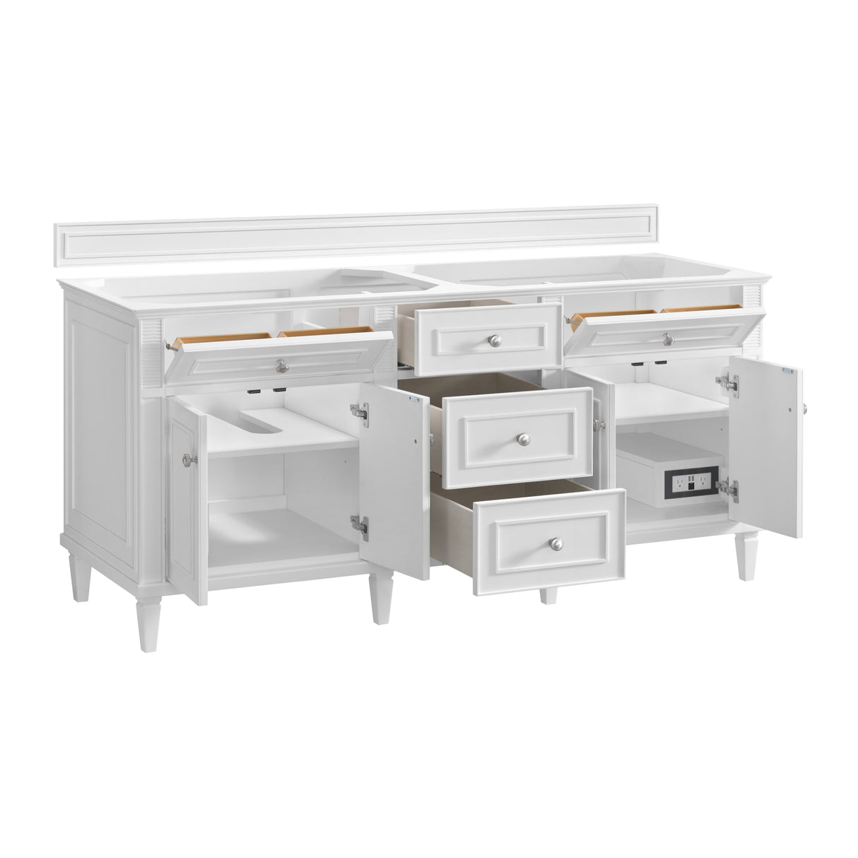 Lorelai 72" Double Vanity, Bright White w/ 3 CM Victorian Silver Silestone Top