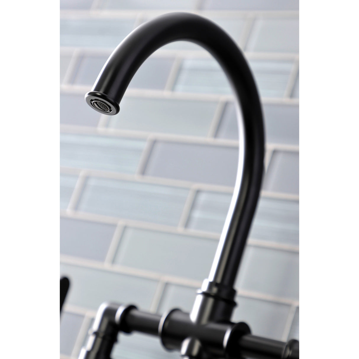 Kingston Brass KS2330NX Hamilton Industrial Style Bridge Kitchen Faucet with Brass Sprayer, Matte Black
