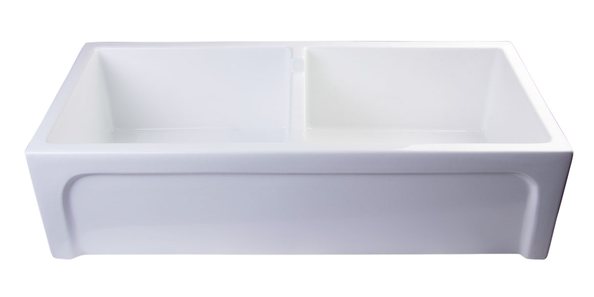 ALFI brand AB3918ARCH-W  39" White Arched Apron Thick Wall Fireclay Double Bowl Farm Sink